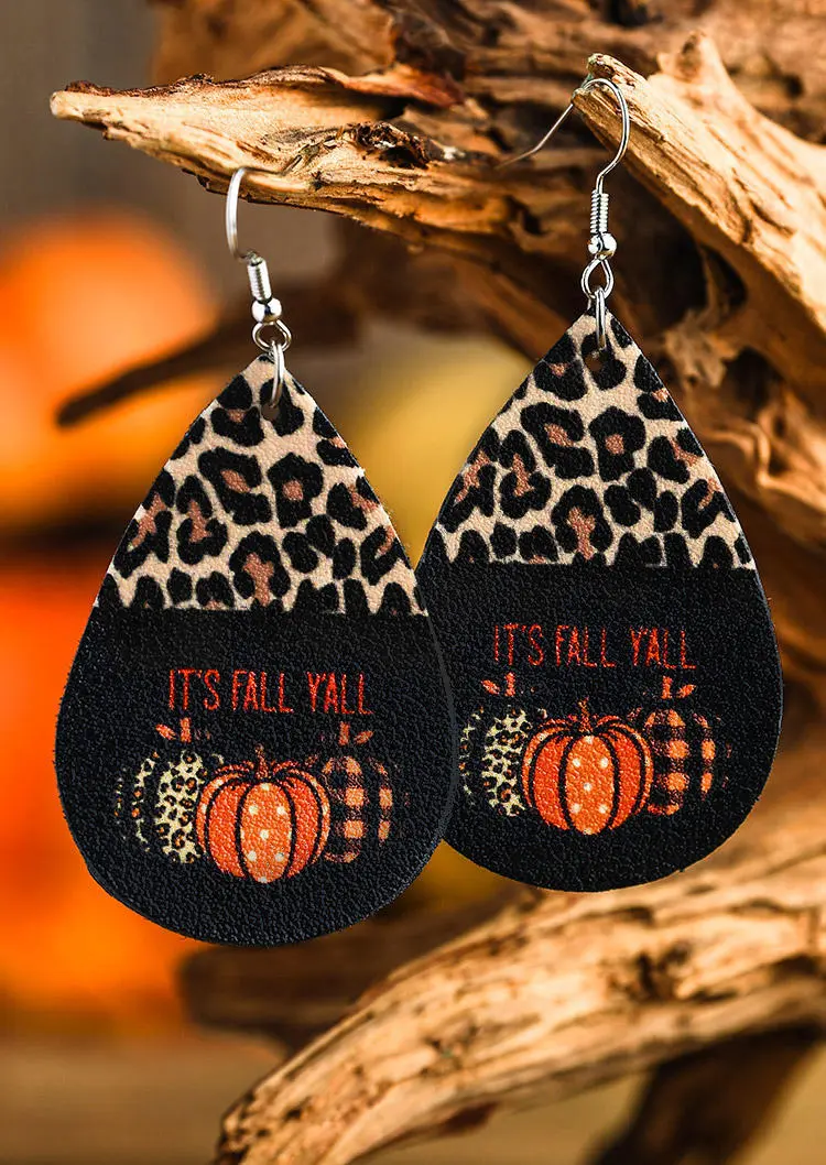 It's Fall Y'all Leopard Pumpkin Water Drop Earrings