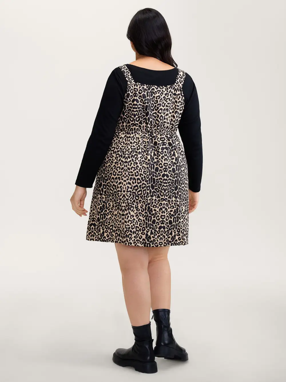 Leopard Print Zipper Front Knee-Length Dress