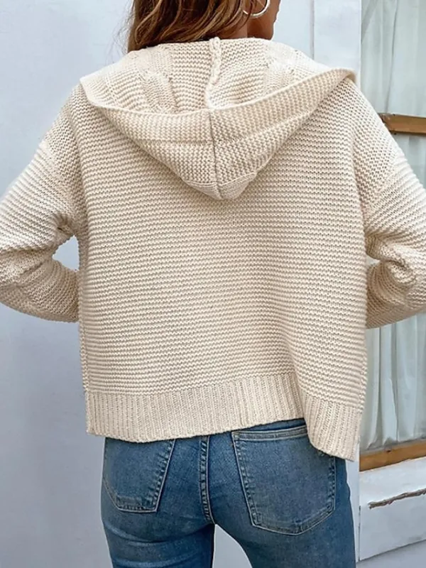 Women's Cardigan V Neck Cable Knit Knitted Fall Winter Work Daily Fashion Casual Soft Long Sleeve Solid Color White