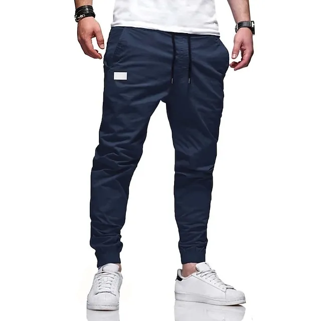 Men's Cargo Pants Cargo Trousers Joggers Trousers Casual Pants Drawstring Elastic Waist Elastic Cuff Plain Sports Outdoor Running Cotton Cotton Blend Streetwear Workout ArmyGreen Black