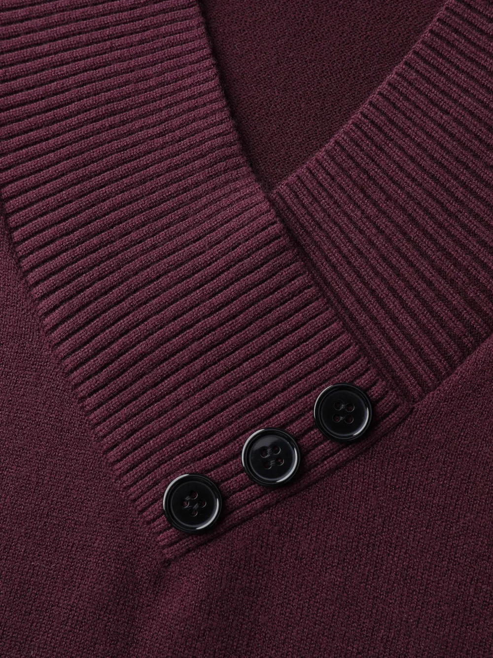 V-Neck Button Detail Plain Pullover