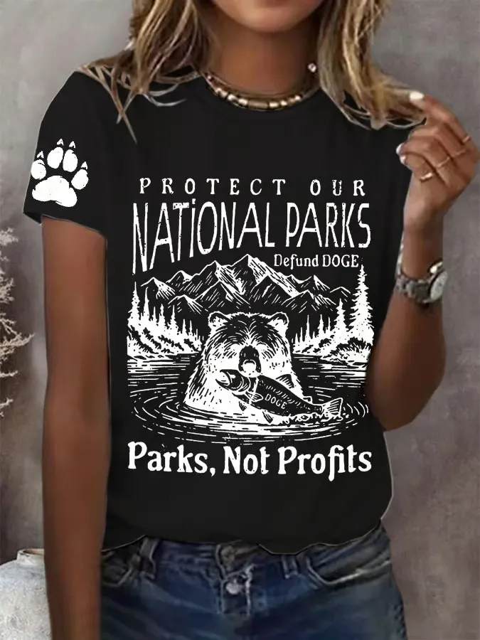 Women'S T-Shirt Women'S Retro Protect Our National Park Printed T-Shirt Pure Cotton Casual