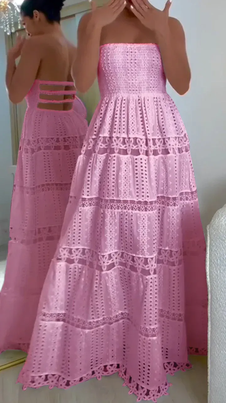 Women's Tube Top Backless Hollow Holiday Dress