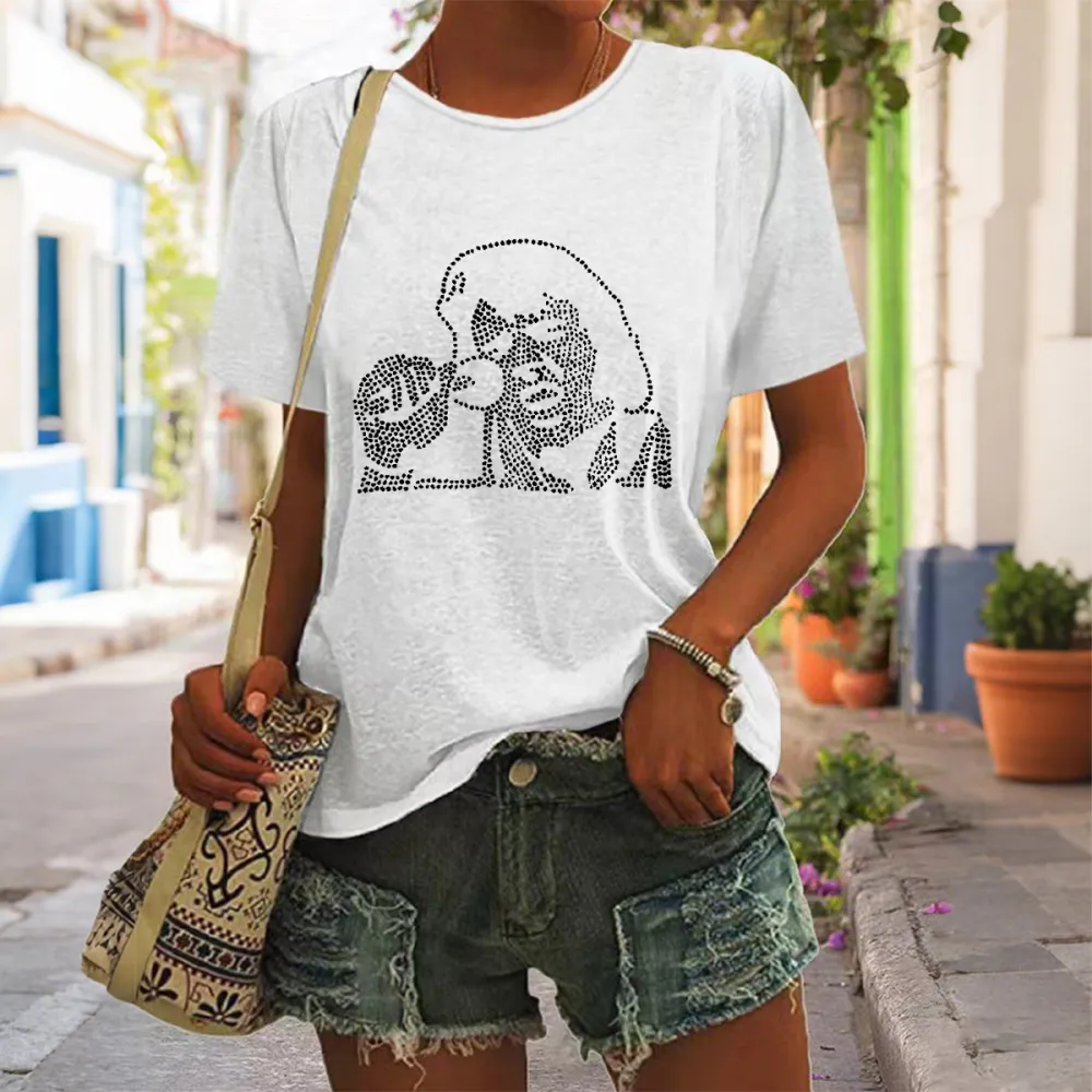 Women's The King Print Short Sleeve Round Neck Cotton T-Shirt