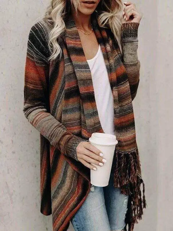 Loose Stripe Long Sleeve Women'S Knitwear