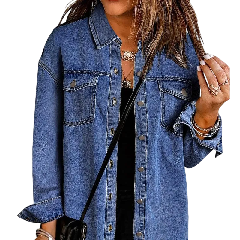 Jean Jackets for Women Ripped Fringe Denim Jean Jacket Casual Long Sleeve Pockets Jackets