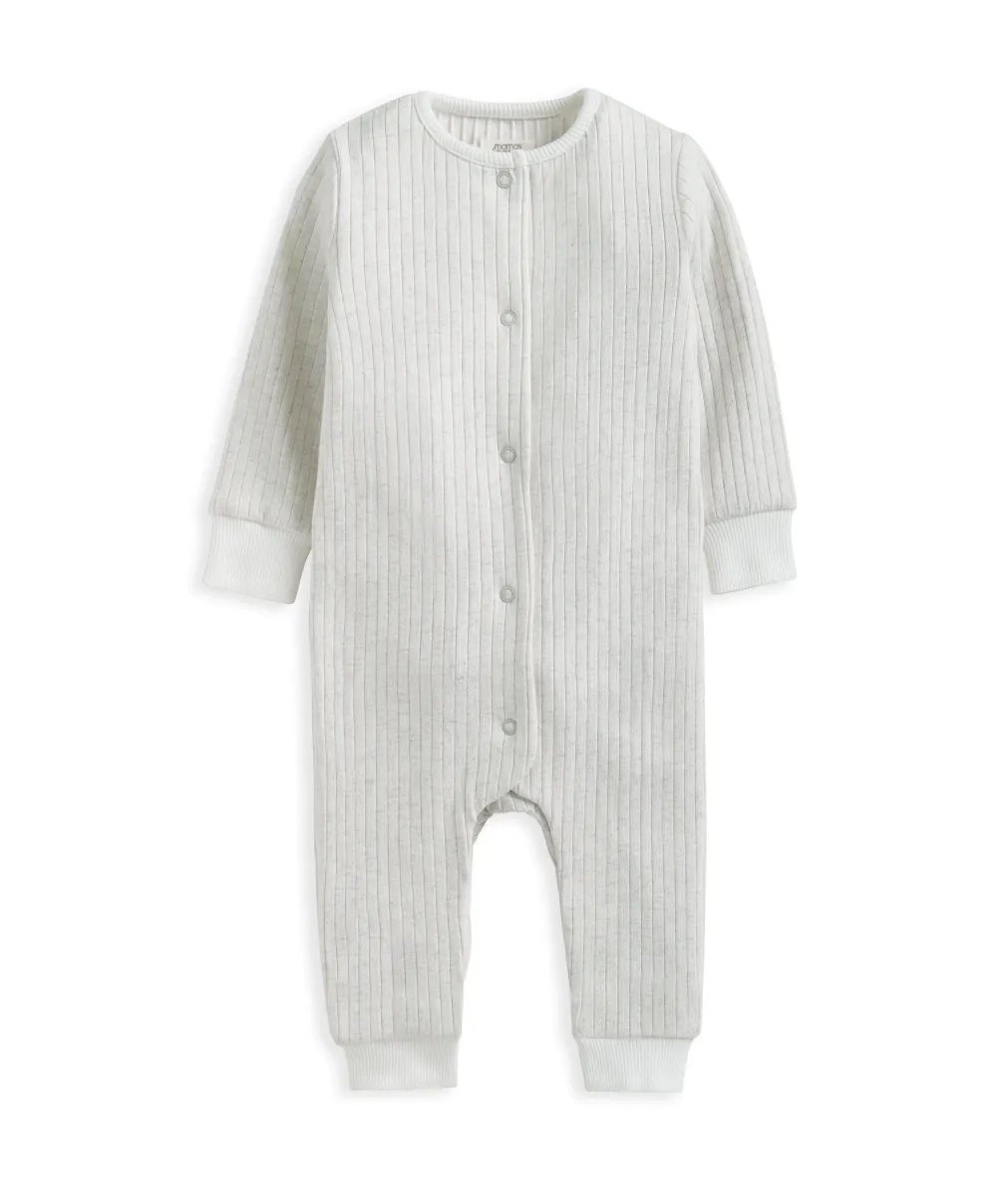 Ribbed Long-Sleeve Romper - Grey