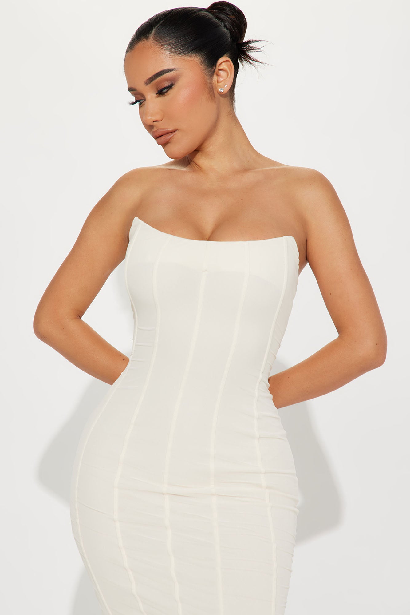 On Point Mesh Corset Midi Dress  - Cream