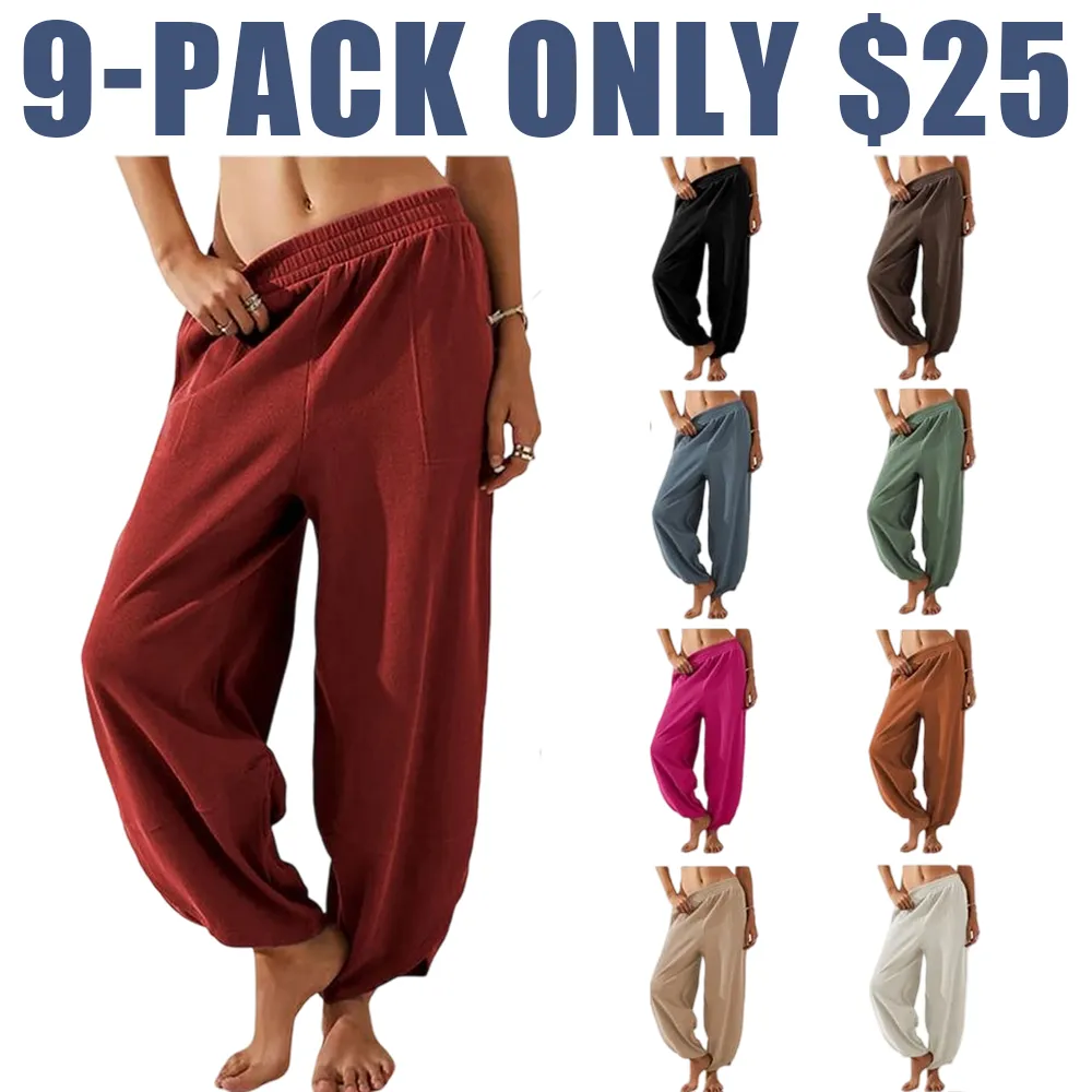 Women's Baggy Wide Leg Palazzo Pants – Casual Elastic Waist with Pockets