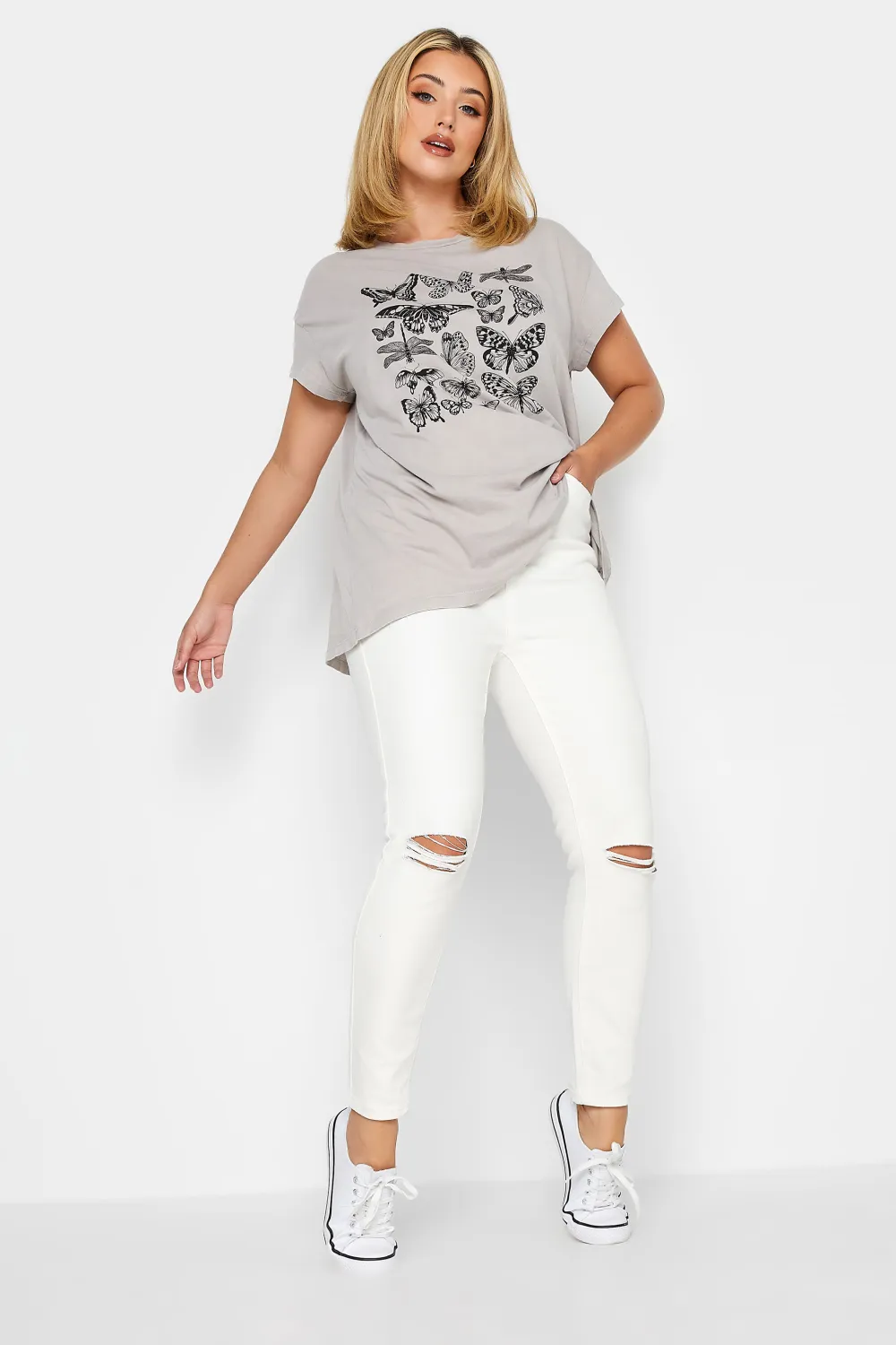 YOURS Curve Bleach Blue Ripped Skinny Stretch AVA Jeans