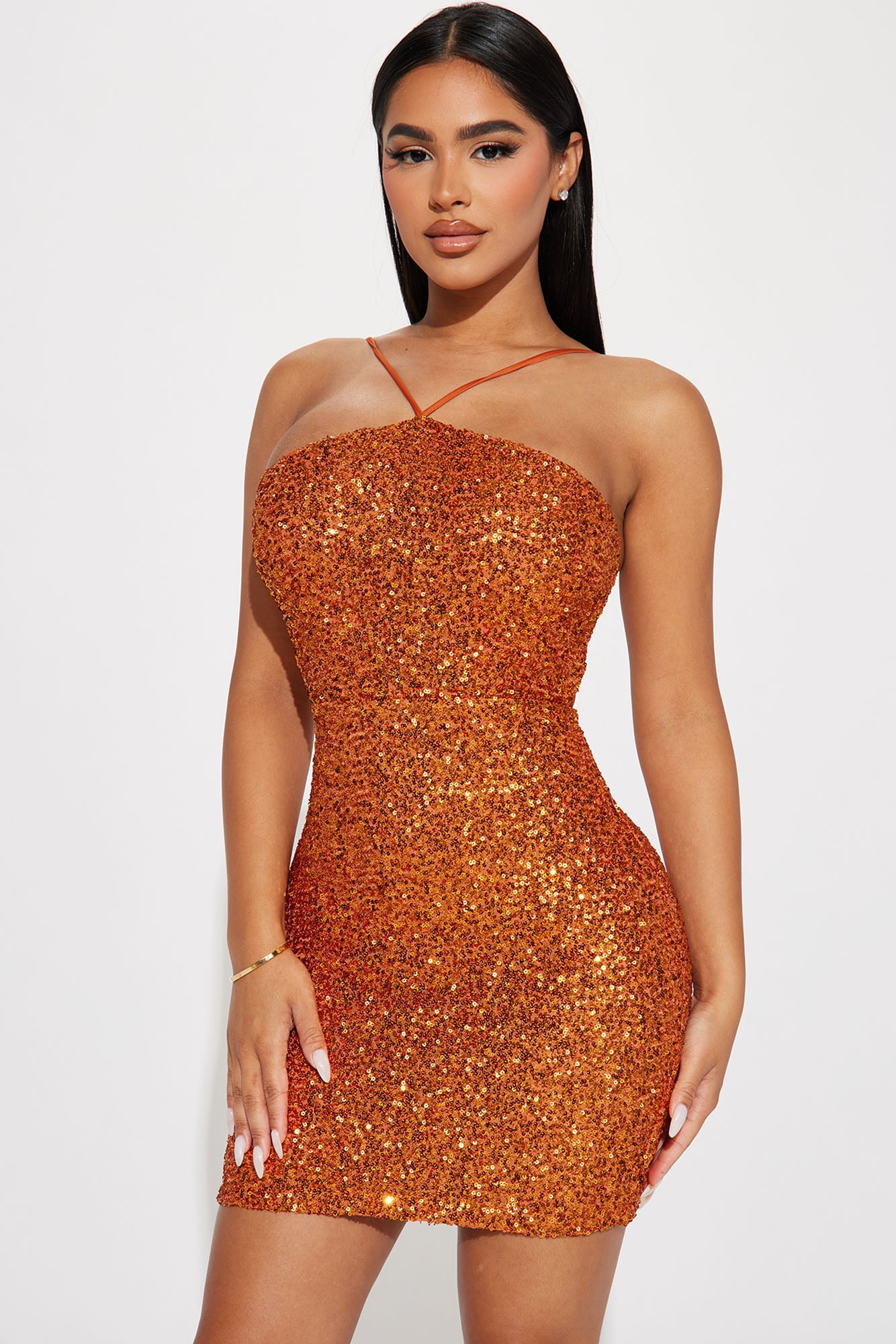 Veronica Sequin Mini Dress - Rust