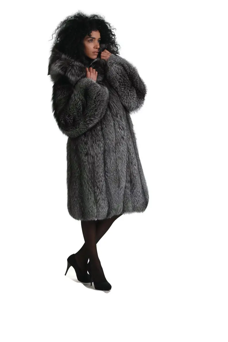 Silver Fox Fur Waist Length Jacket