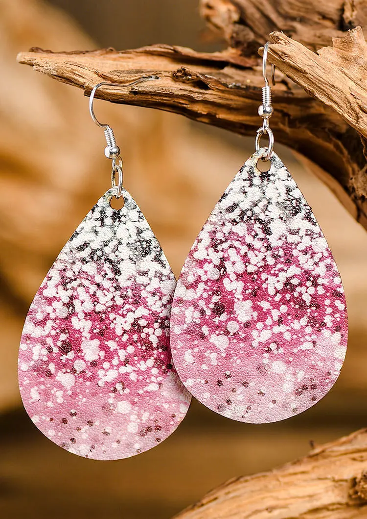 Gradient Glitter PU Leather Earrings - Pink