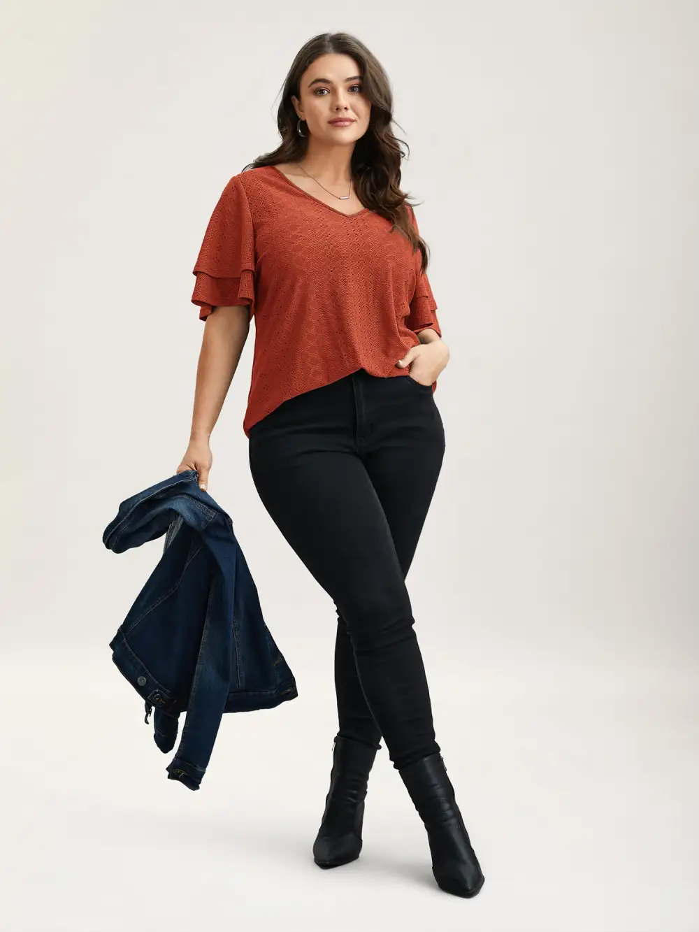 Jacquard Textured Lotus Leaf Sleeve Top