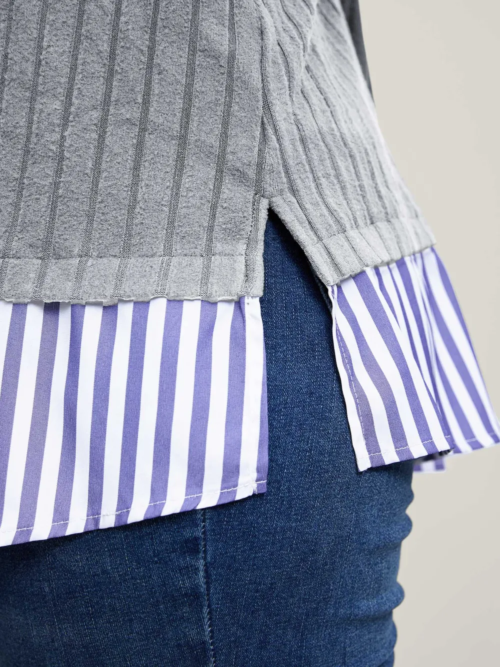 Ribbed Striped Stretchy Sweatshirt Top