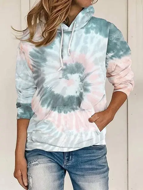 Tie-dye Print Hooded Sweatshirt With Pocket