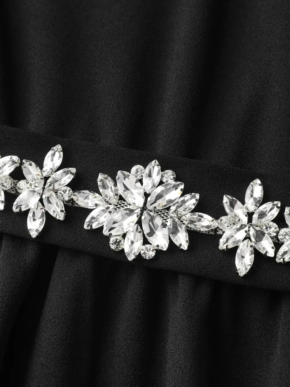 Hotfix Rhinestones Lace Trim Midi Dress