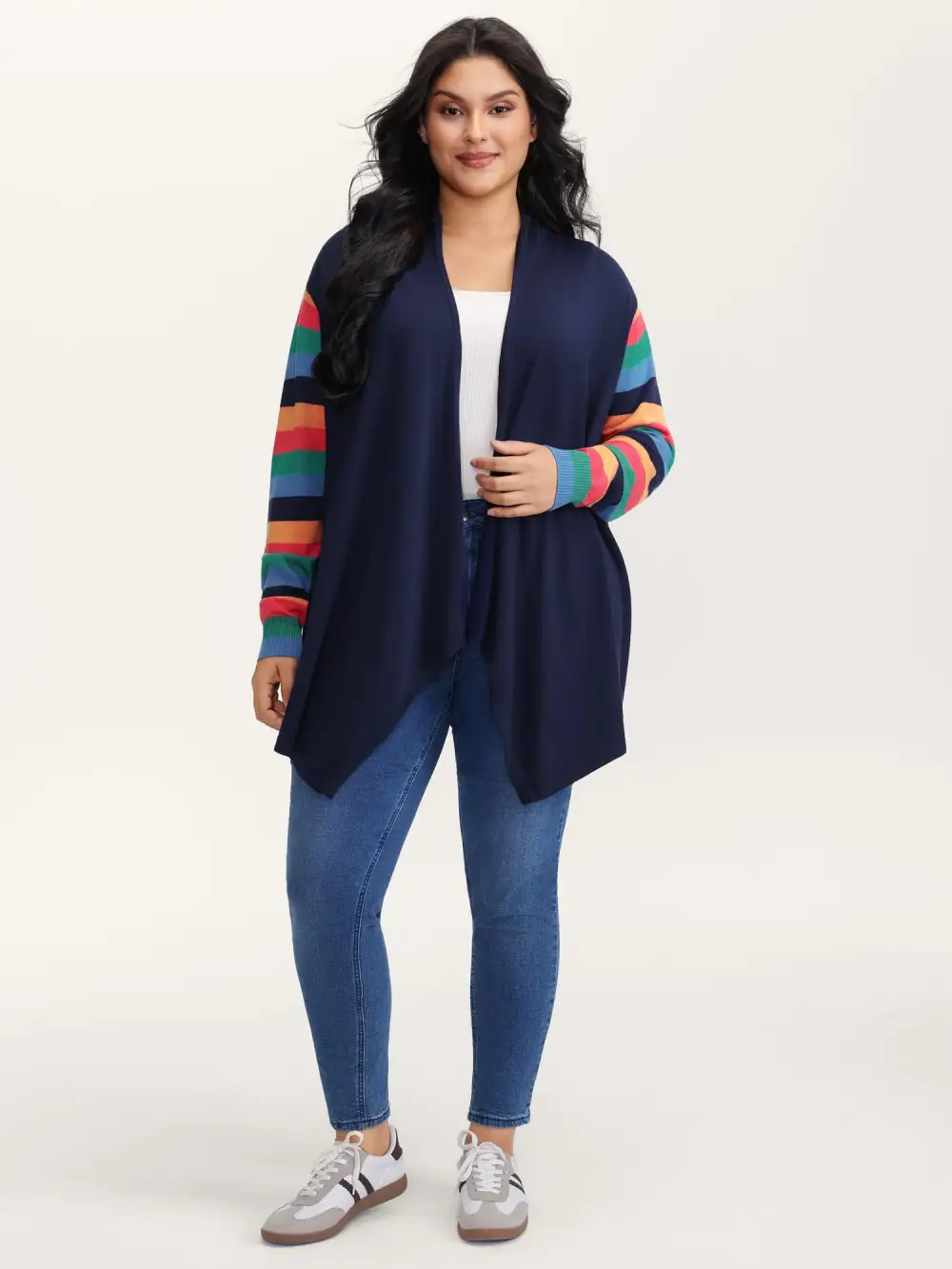 Colorful Stripes Irregular Hem Knit Cardigan
