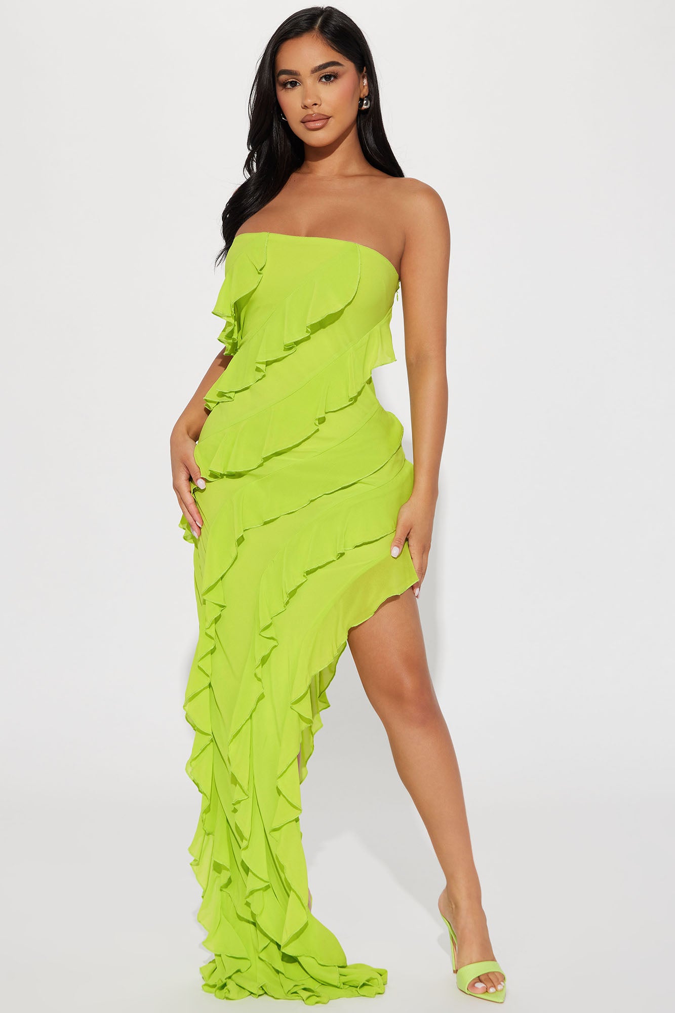 Skylar Chiffon Ruffle Maxi Dress - Chartreuse