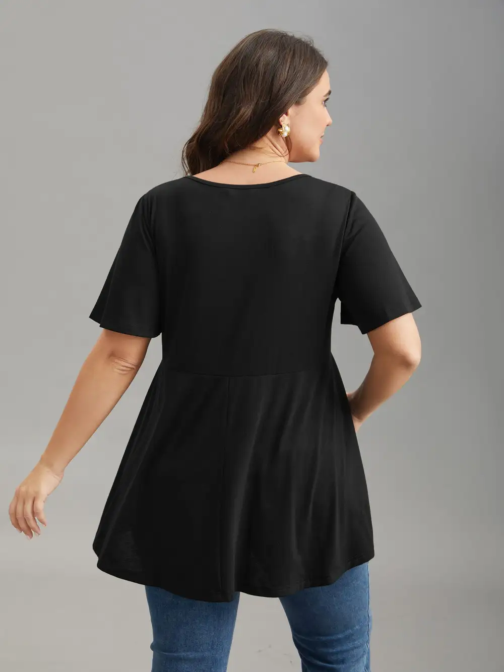 Ruffled Sleeve Round Neck Babydoll Top