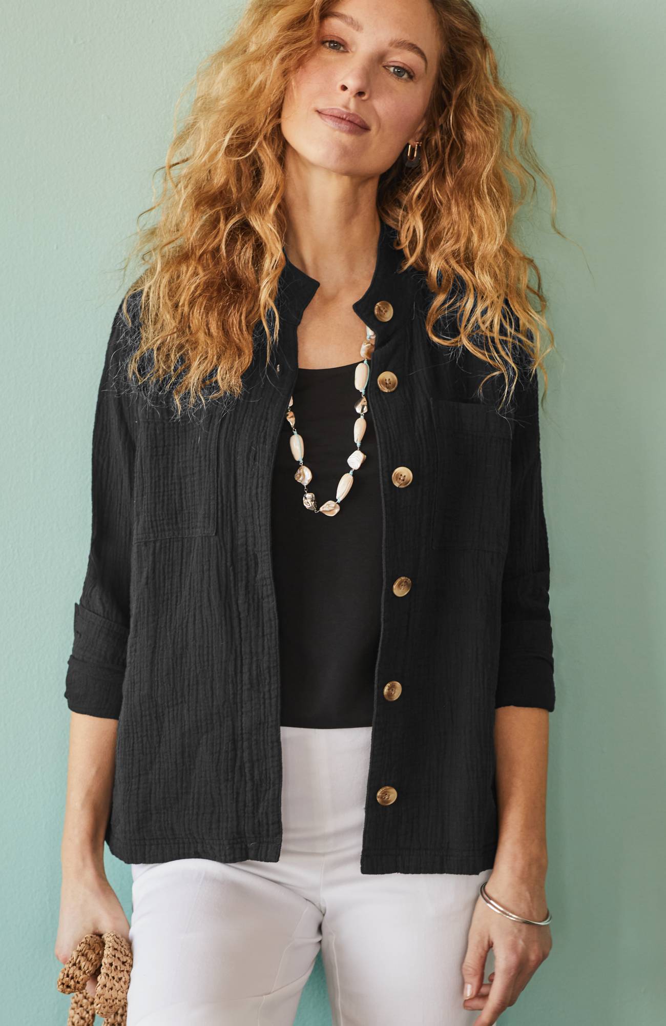Cotton-Gauze Button-Front Jacket