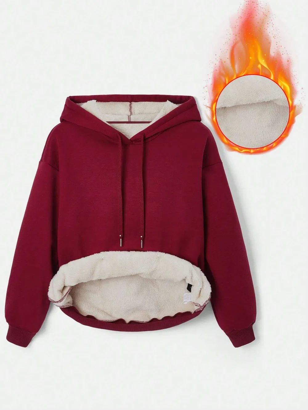 Women's Plain Hooded Fleece Sweatshirt With Drawstring