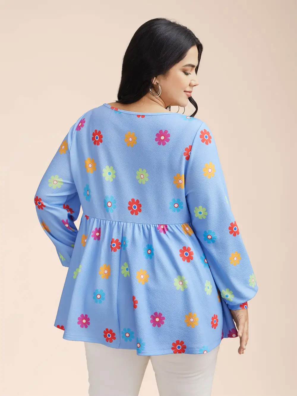 Multi-Color Floral Textured Stretchy Knit Top