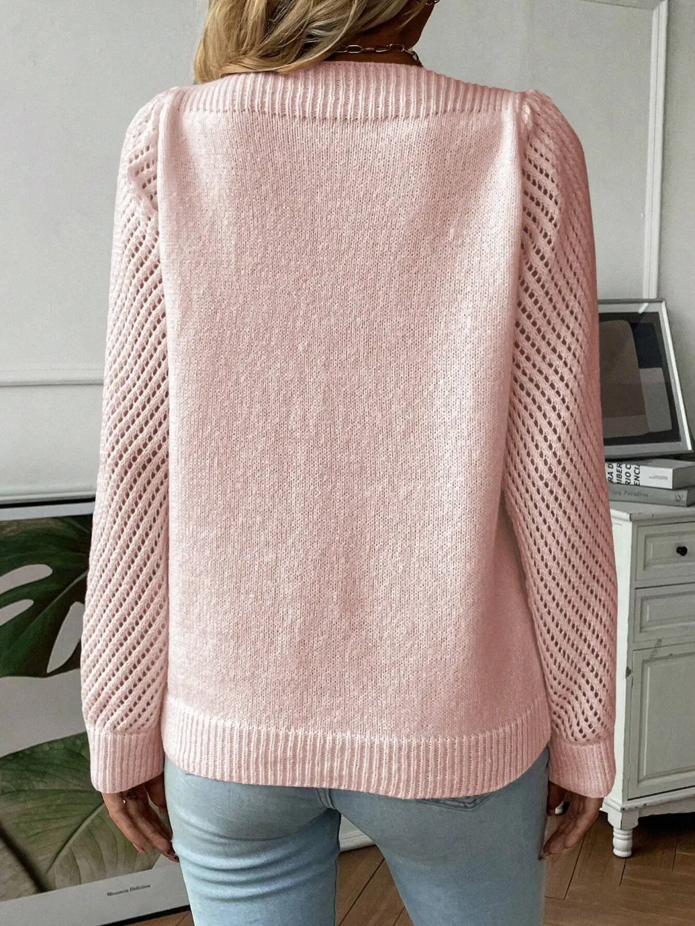 Solid Boat Neck Puff Sleeve Sweater