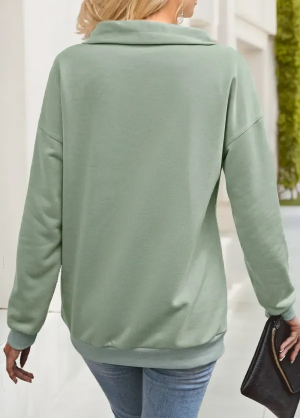 Sage Green Tummy Coverage Long Sleeve Polo Collar Sweatshirt