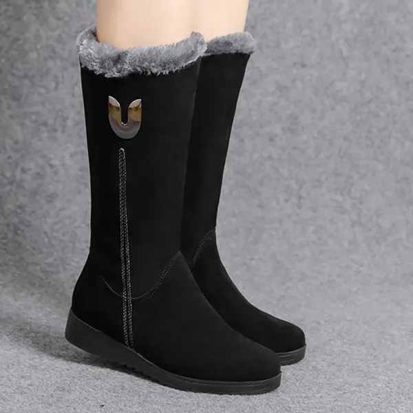 Vintage Soft Solid Color Warm Plush Zip Up Boots