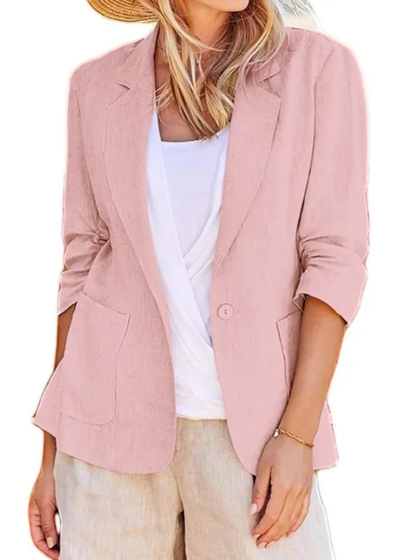 Lapel Collar Long Sleeve Plain Regular Loose Blazer For Women