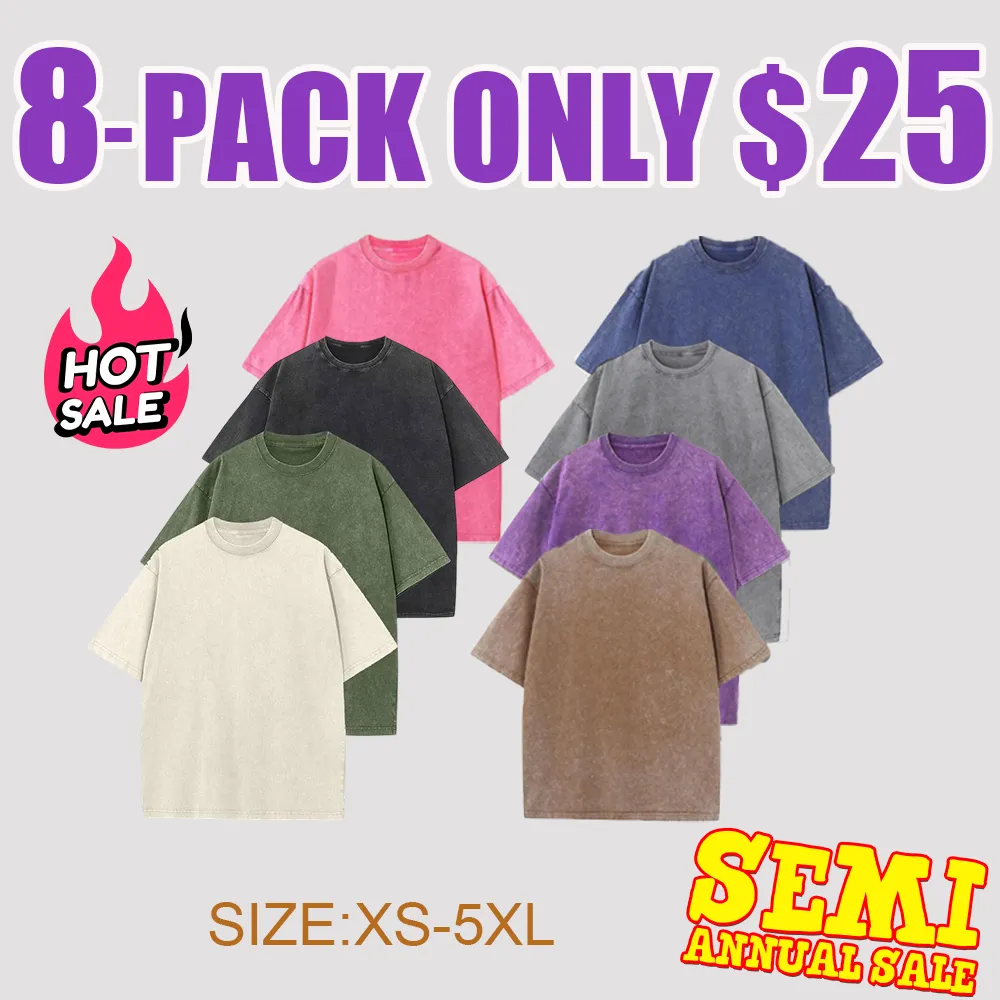 3 Pack Acid Wash Oversized Cotton T-Shirts – Unisex Casual Crew Neck Summer Tops