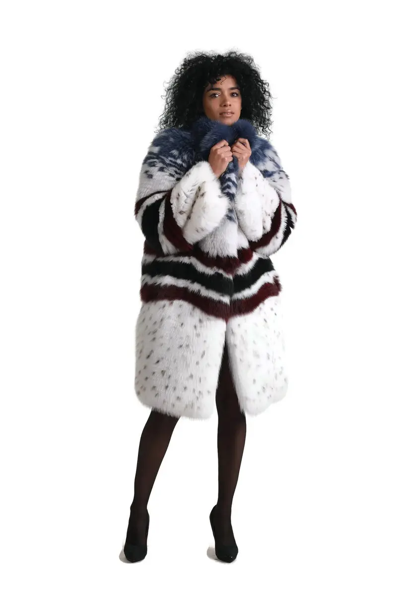 Multicolored  Fox Fur coat