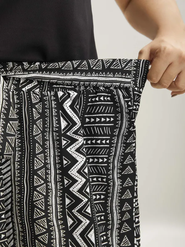 Waist-Tie Wide-Leg Boho Print Pants