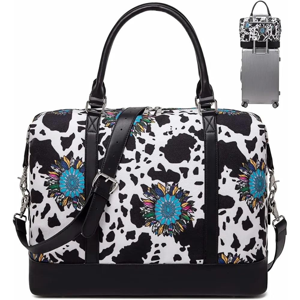 Ladies Canvas Weekender Bag Overnight Carry-on Tote Duffel in Trolley Handle