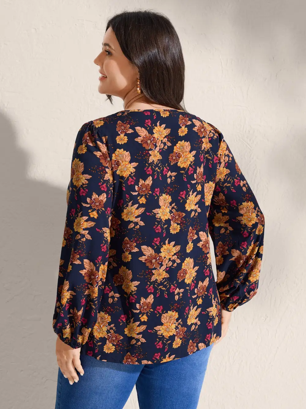 Fall Florals Lace Trim Flowy Blouse