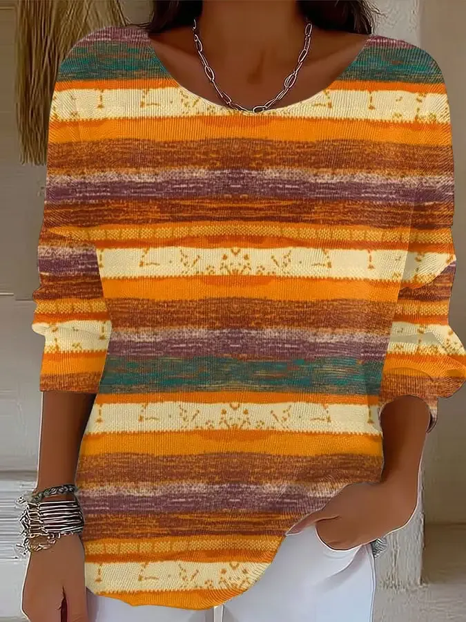 Women's Retro Autumn Print Sweater