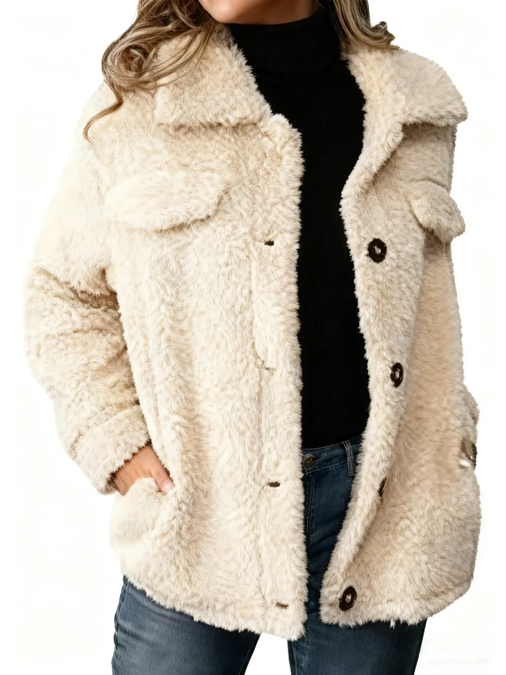 Women's Sherpa Jacket Comfortable Breathable Pocket Buttons Casual Plain Vacation Street Casual Daily Wear Single Breasted Short Turndown Regular Fit Long Sleeve Outerwear Khaki Army Green Dark Gray