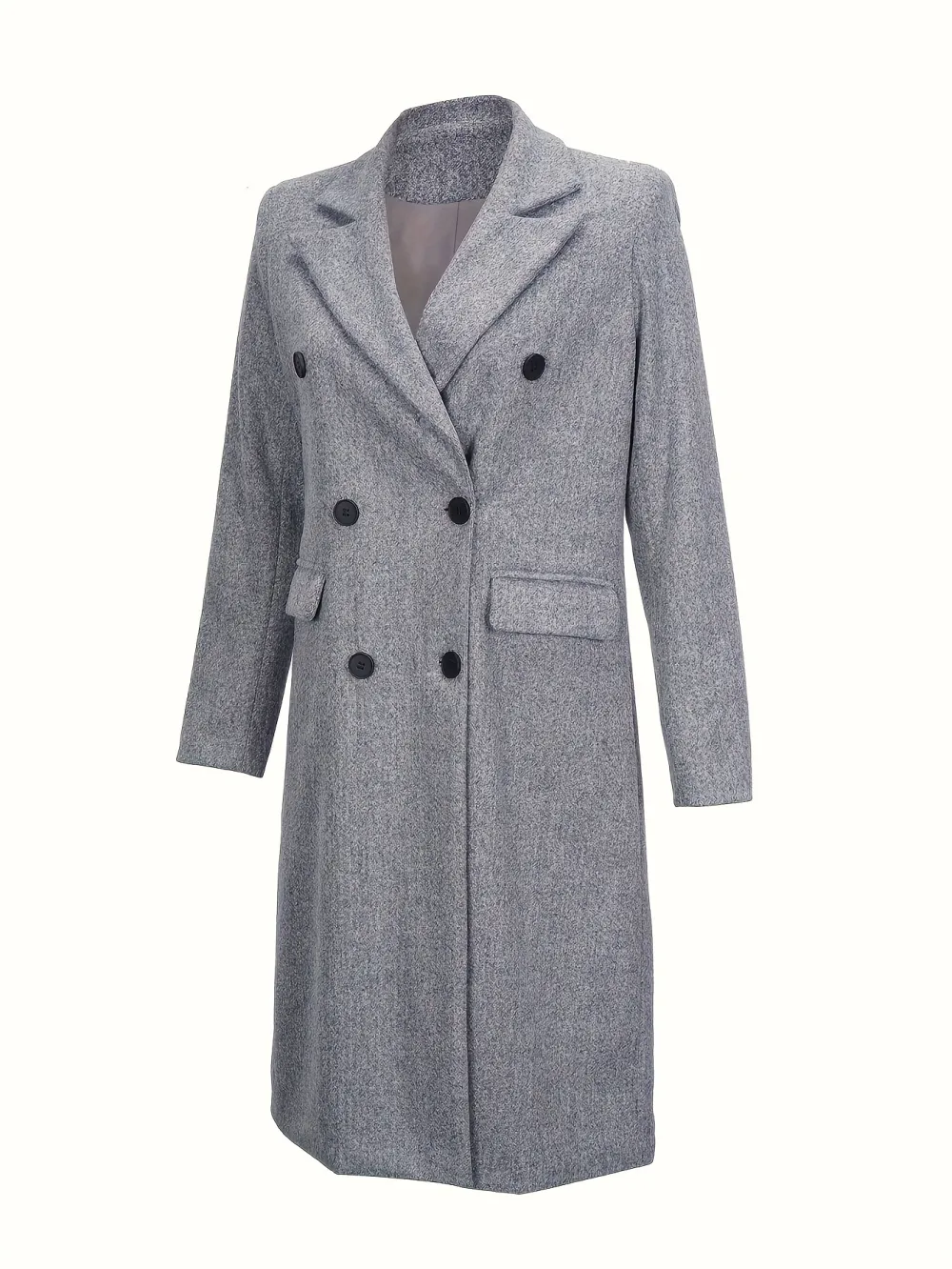 Double Breasted Simple Trench Coat, Casual Long Sleeve Outerwear, Women's Clothing