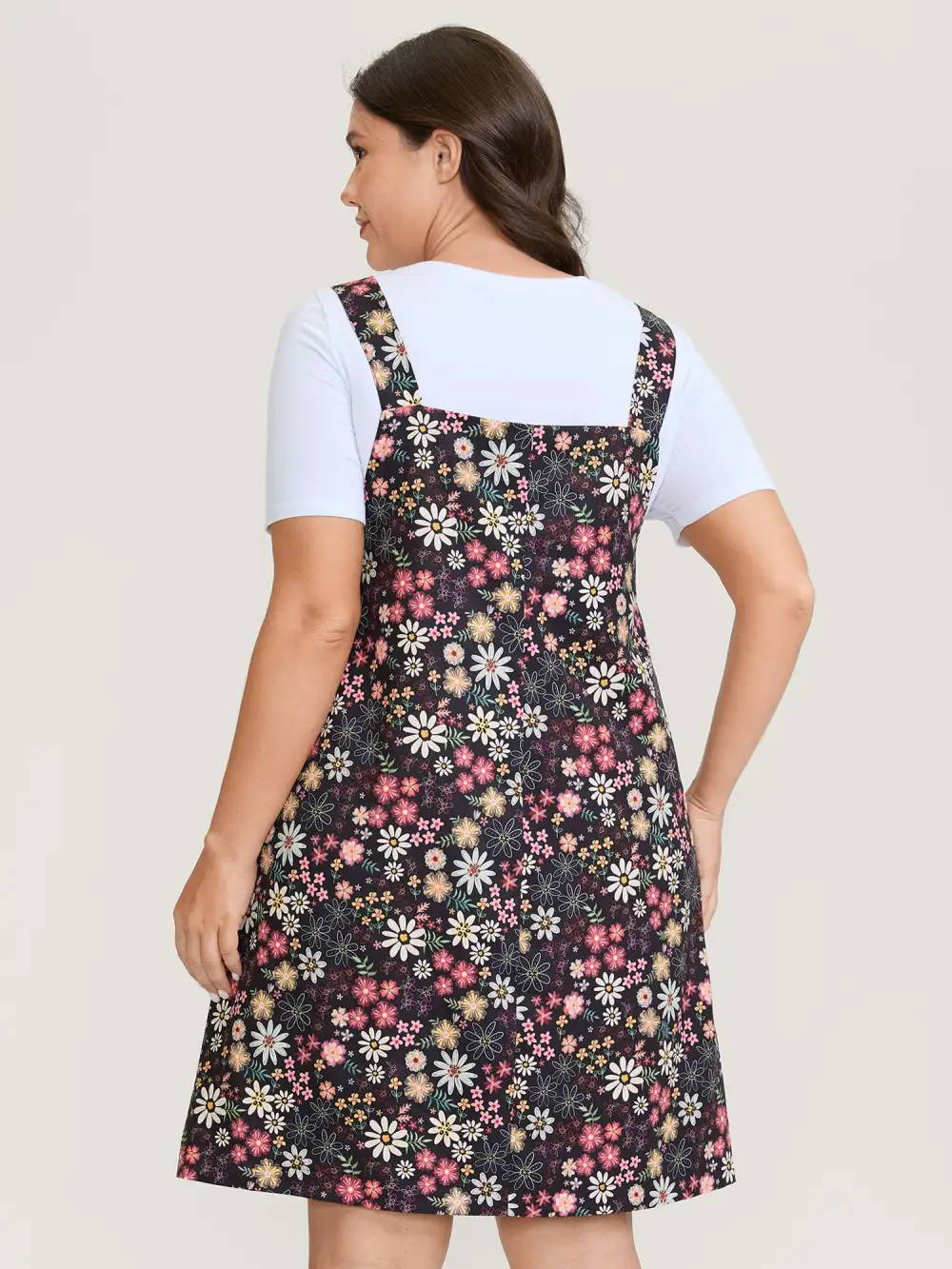 Floral Flocked Adjustable Straps Pockets Midi Dress