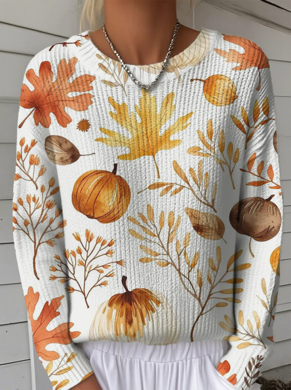 Women's Autumn Pattern Crewneck Sweater Casual Comfort Regular Pullover Sweatshirt