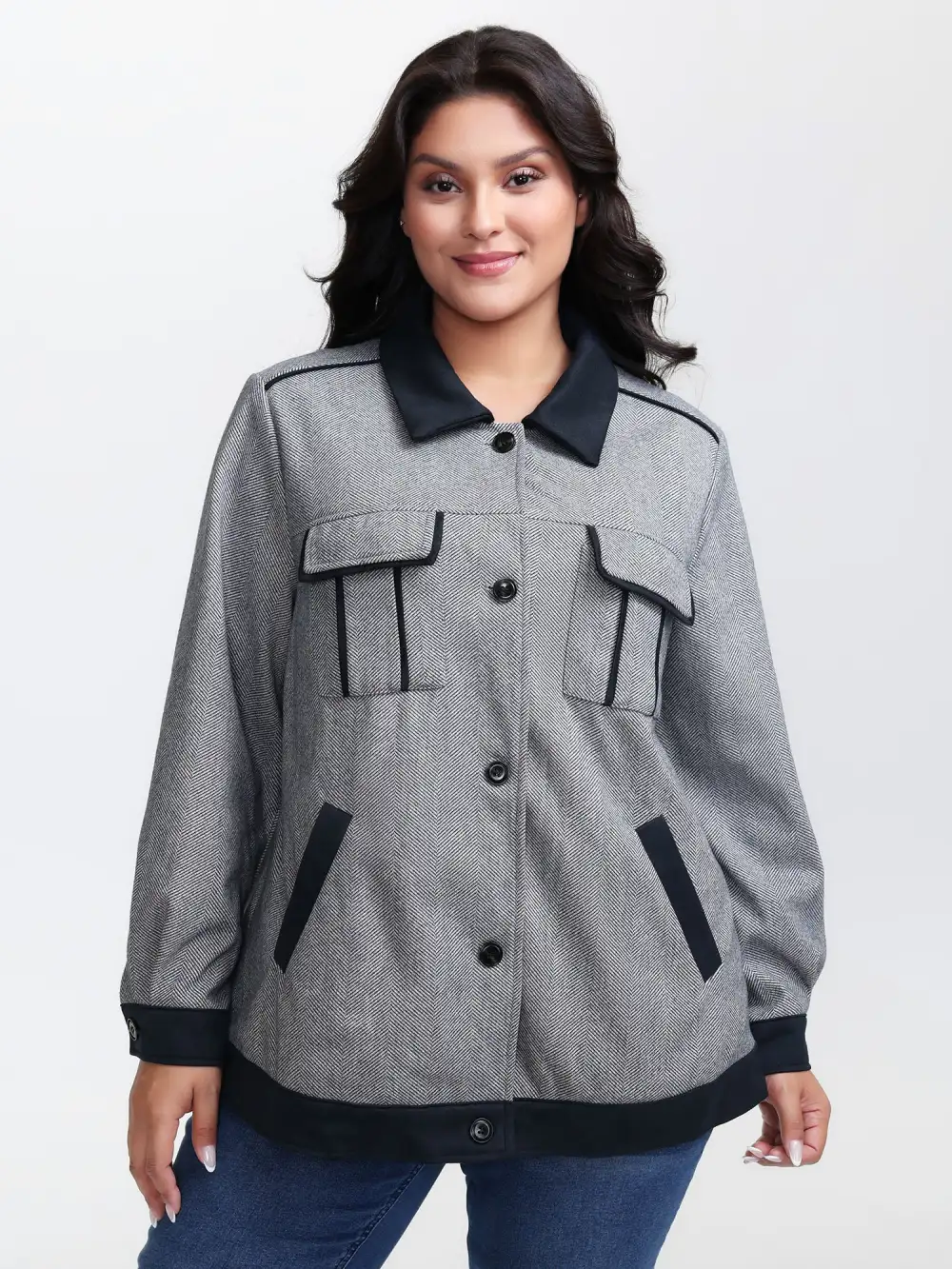 Mixed Material Lined Contrast Jacket