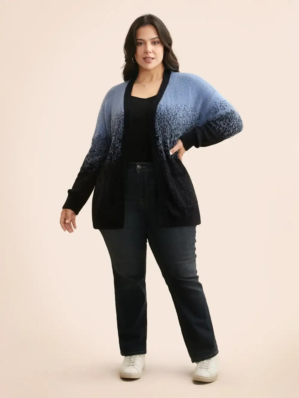 Ombre Contrast Drop Shoulder Sleeve Cardigan
