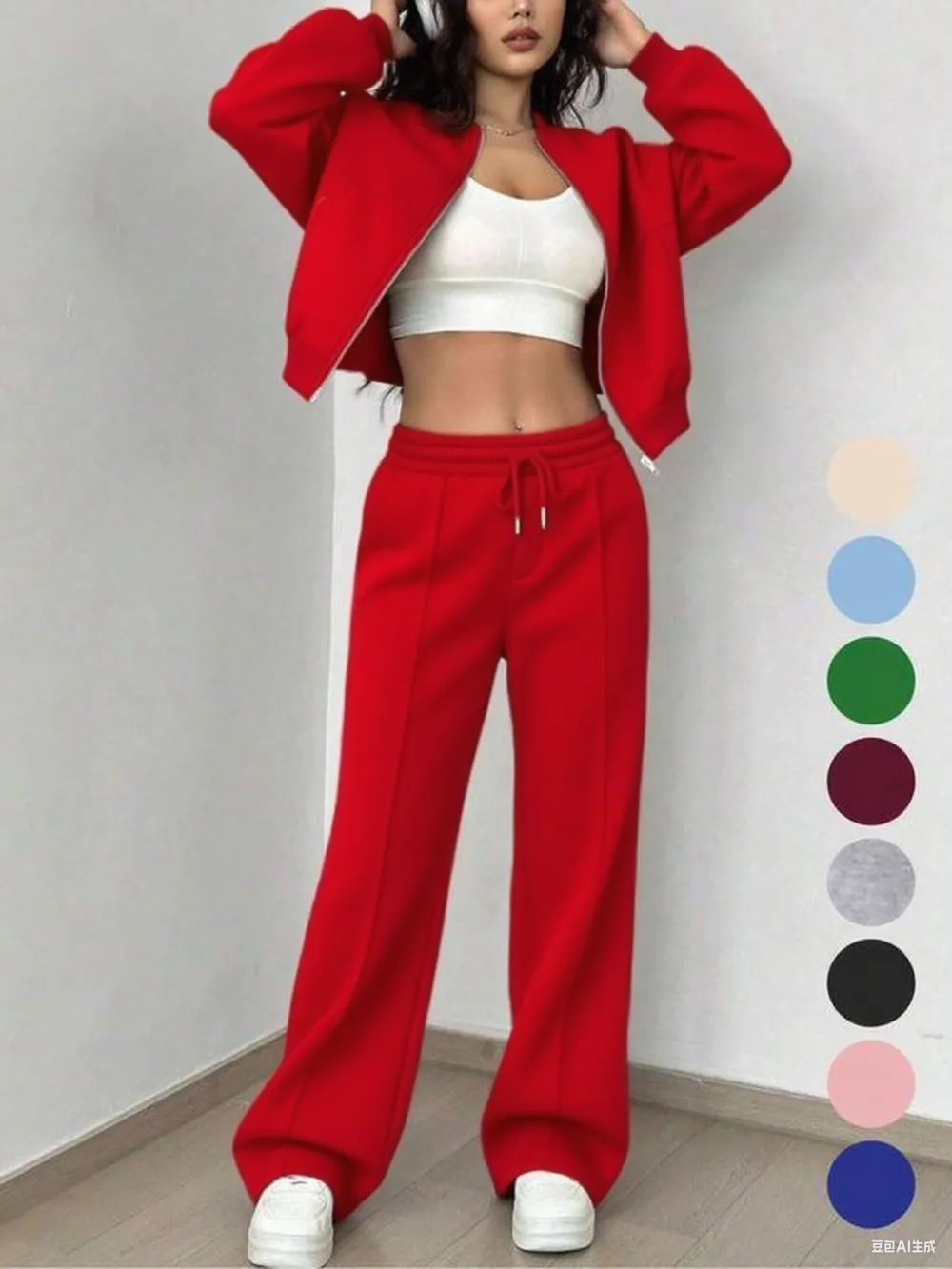 Women's Zip Up Jacket & Elastic Waist Pants Set
