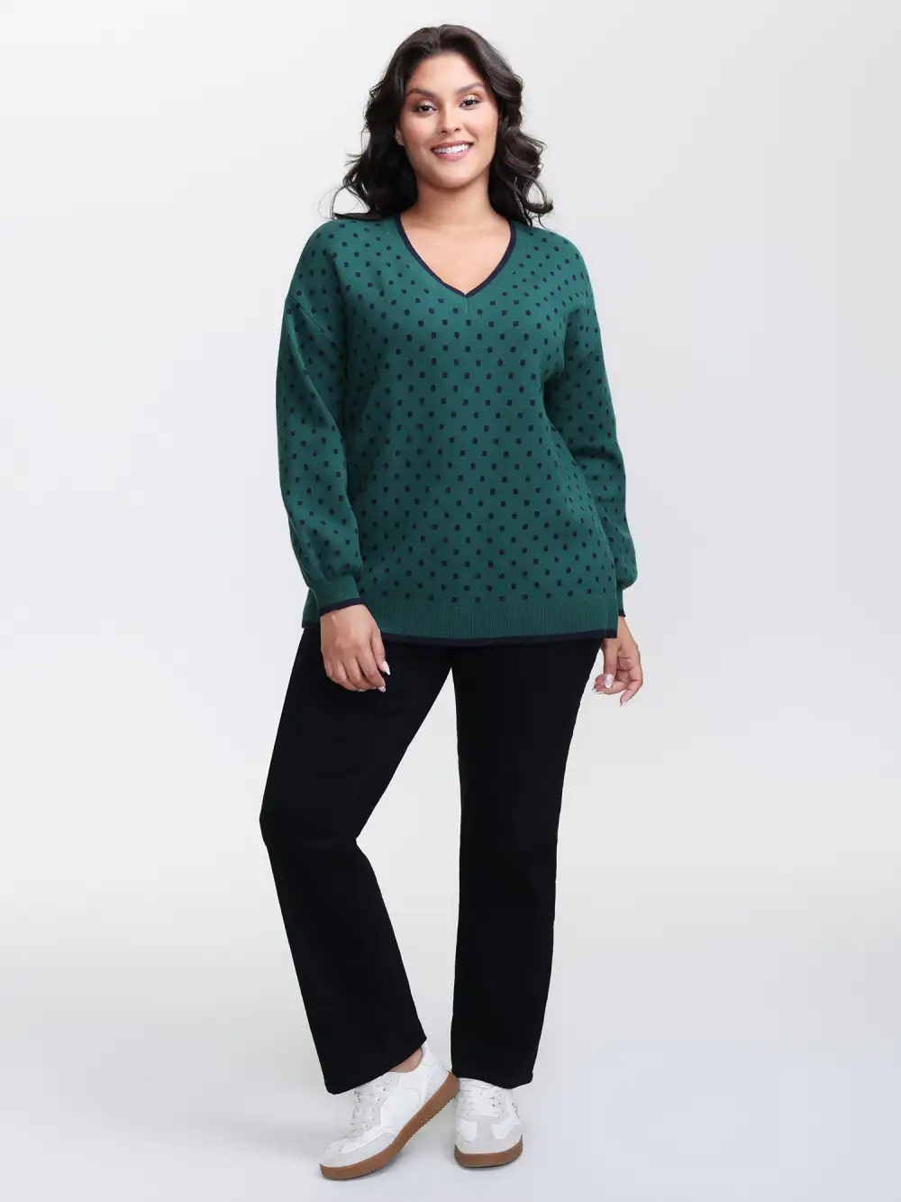 Polka Dots Balloon Sleeve Pullover