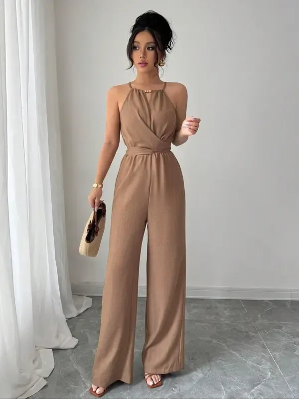 Women's Solid Color Jumpsuit – Elegant & Casual One-Piece for Daily Wear