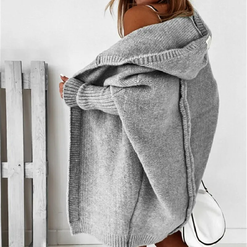 Hooded Sweater Bat-Shaped Soft Loose Back Patchwork Sweater