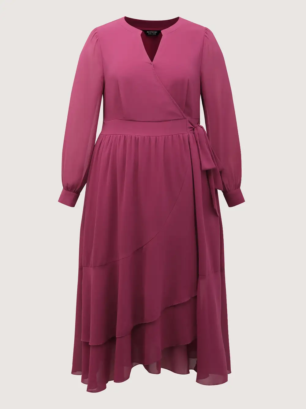 Chiffon Wrap Tie Layered Ruffled Maxi Dress