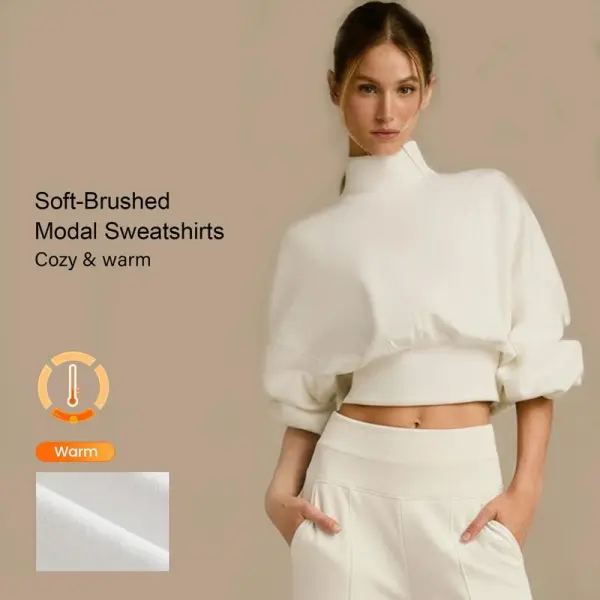 Turtleneck Puff-Sleeve Crop Top & Wide-Leg Pants Set