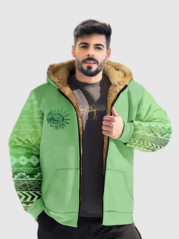 Men's Full Zip Western Print Fleece Hoodie Jacket